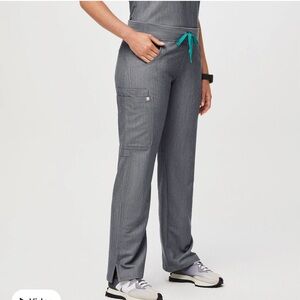 Figs Gray Pants with Teal Drawstring